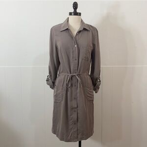 DAKINI Tan/ Khaki Button-Up Shirt Dress Medium